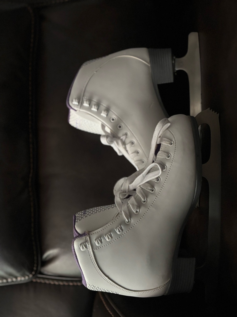 Women’s White Ice Skates with Purple Accent